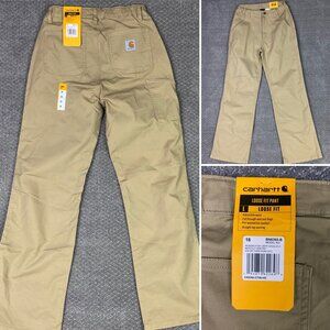 Carhartt Pants Kids16 Rugged Flex Loose Fit Canvas Utility Bootcut Work Khaki